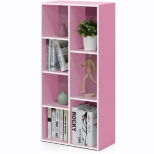 Furinno 7-Cube Reversible Open Shelf, White/Pink